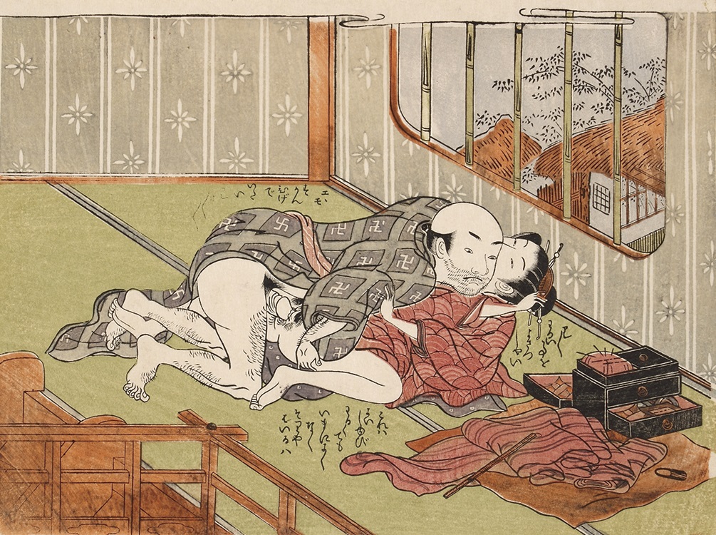 Japanese Shunga Print Depicting the Ghastly Rape of a Seamstress