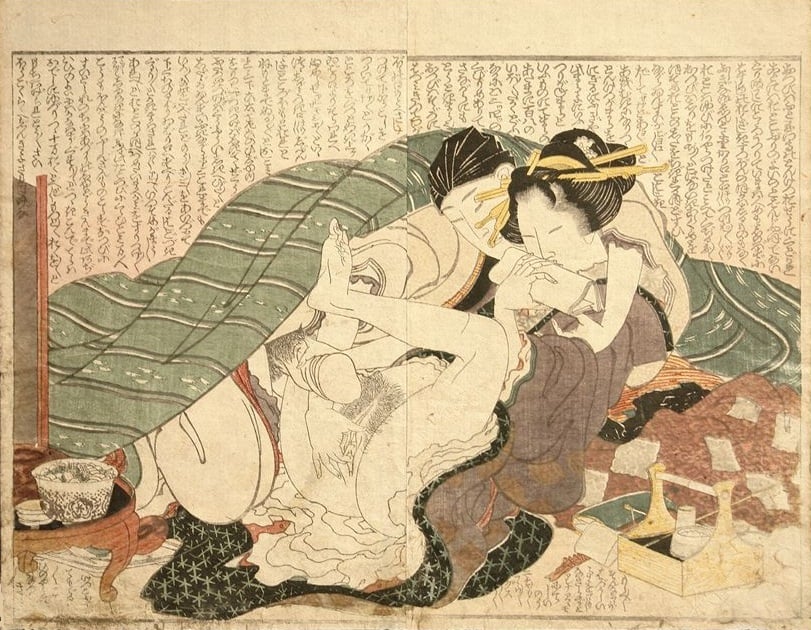 Hokusai Print of Otsubi's Passionate Encounter with a Monk