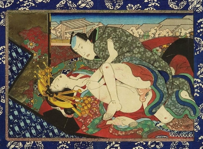 Hiroshige Shunga in Action: Rare Pair of Movable Erotic Prints