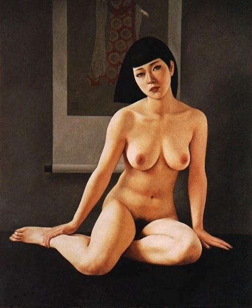 xue yanqun Nude in font of a hanging scroll