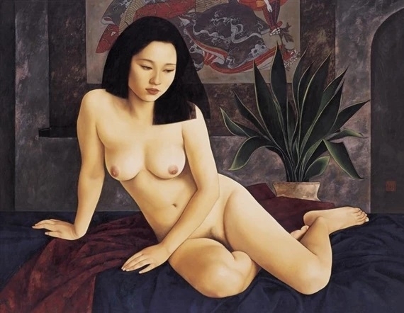 Xue Yanqun painting with female nude