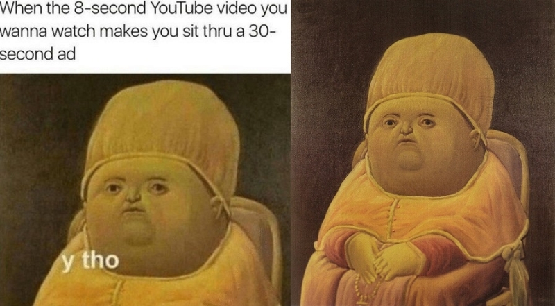 Y tho” meme; right: Pope Leo X (after Raphael