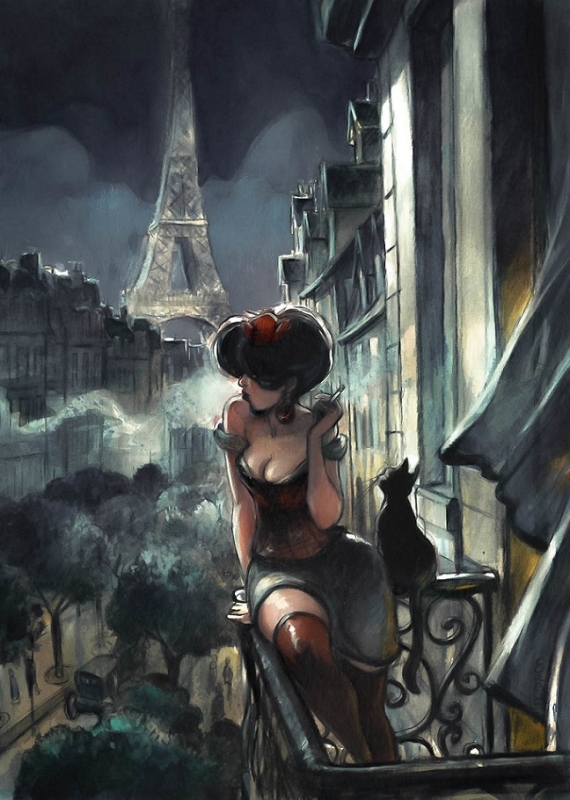 Yannick Corboz girl cat and the eiffel tower