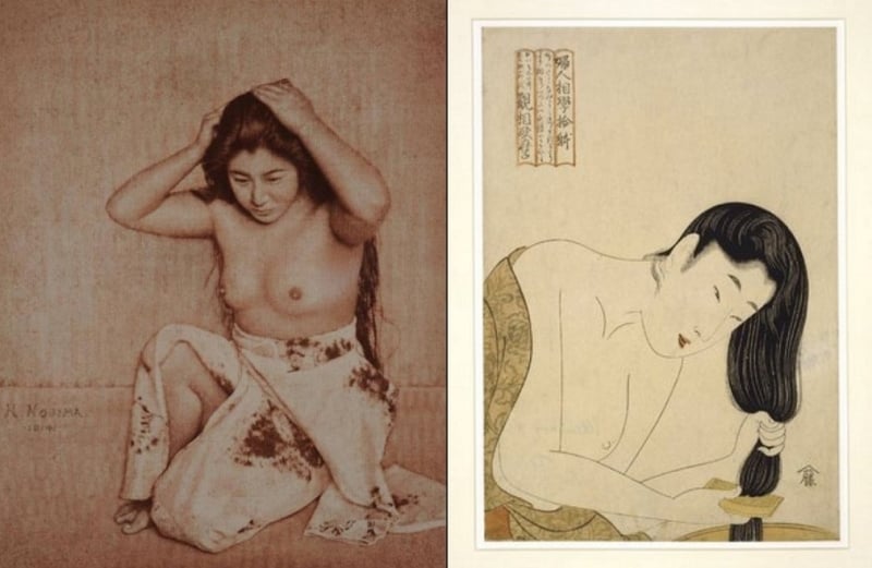 Yasuzō Nojima Woman combing her hair Utamaro