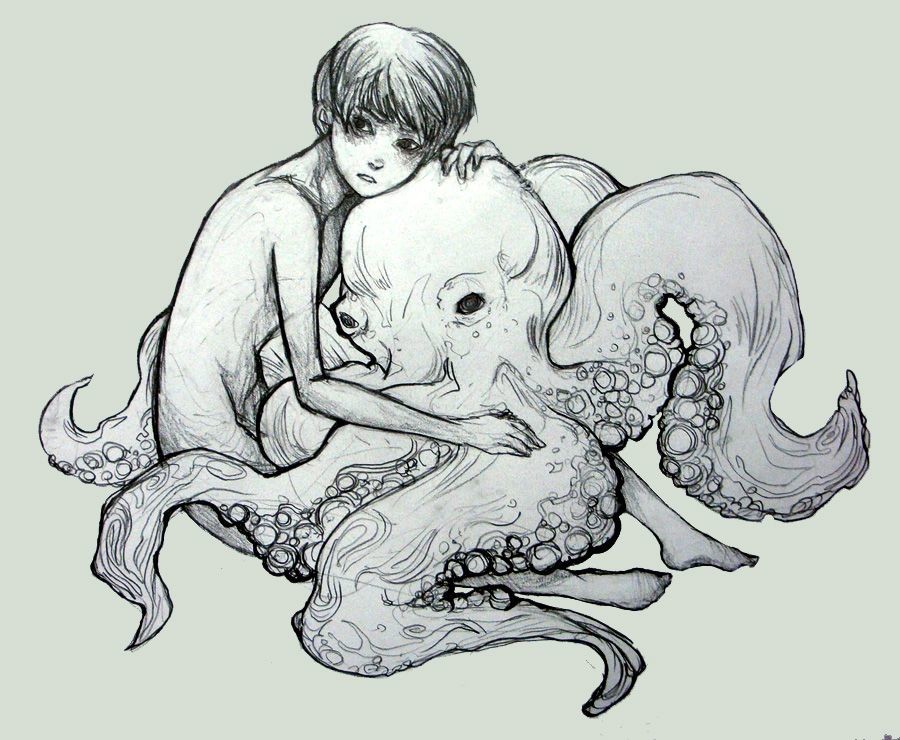 Tentacle erotica: young boy embracing octopus Tentacle erotica: young boy embracing octopus