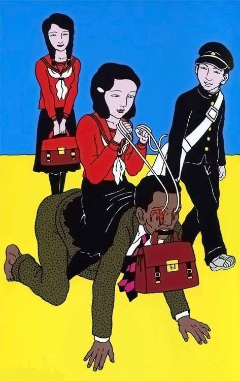 Toshio Saeki schoolgril riding her teacher with ropes on his eyes