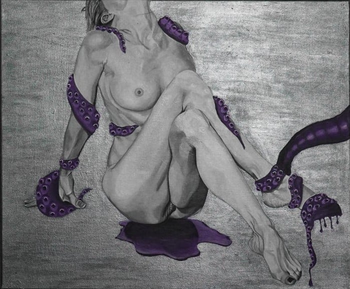 nude female with purple tentacles and stain nude female with purple tentacles and stain