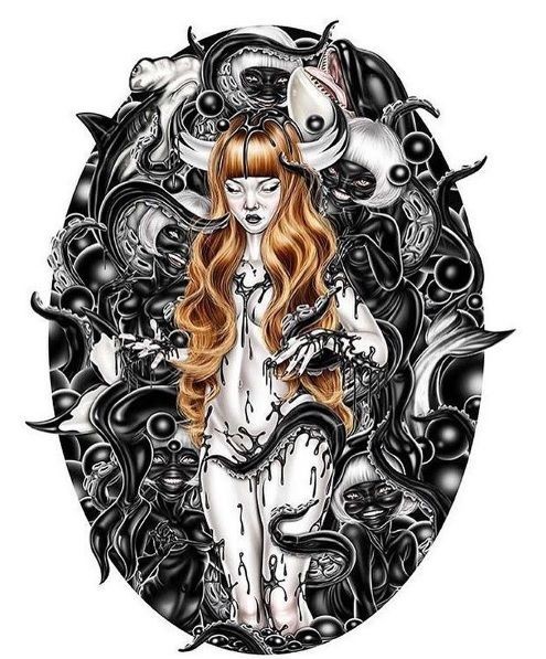 sensual tentacle art with nude girl surrounded by black creatures sensual tentacle art with nude girl surrounded by black creatures