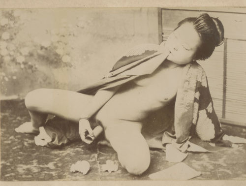 Japanese geisha sex: Vintage Japanese erotic photograph of a 'geisha masturbating with a harigata' 