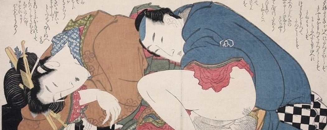 The Tipsy Beauty and Secret Lover From Hokusai&#8217;s The Brocades of the East