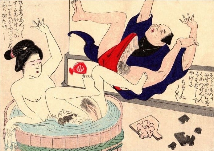Japanese women bathing: a man goes berserk in the bathhouse
