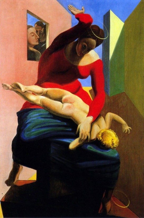 max ernst collage: Young Virgin Spanking the Infant Jesus In Front of Three Witnesses