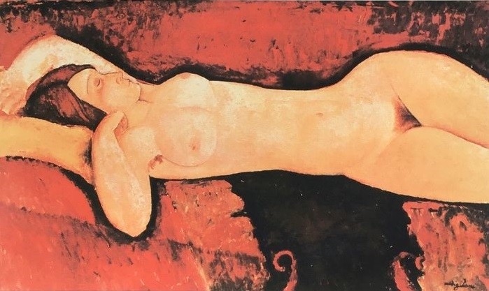 Modigliani sensuality: Lithograph 'Nu couché'(published posthumously) by Amedeo Modigliani 