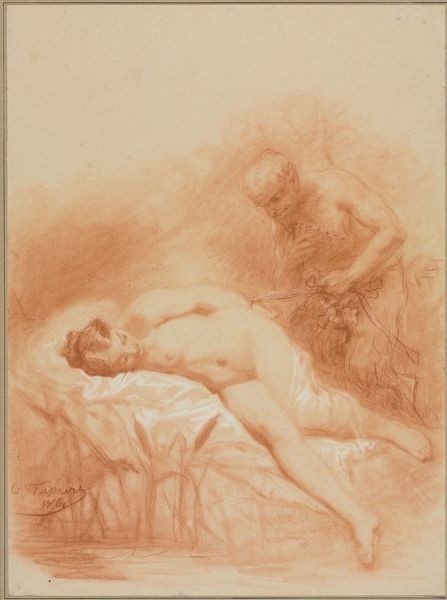 Octave Tassaert: A nymph and a satyr in the woods, 1800s