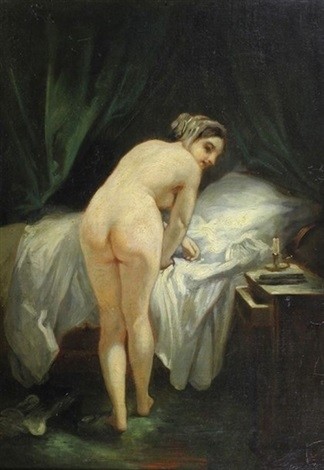 The Woman leans on the Couch. 1850s by Octave Tassaert