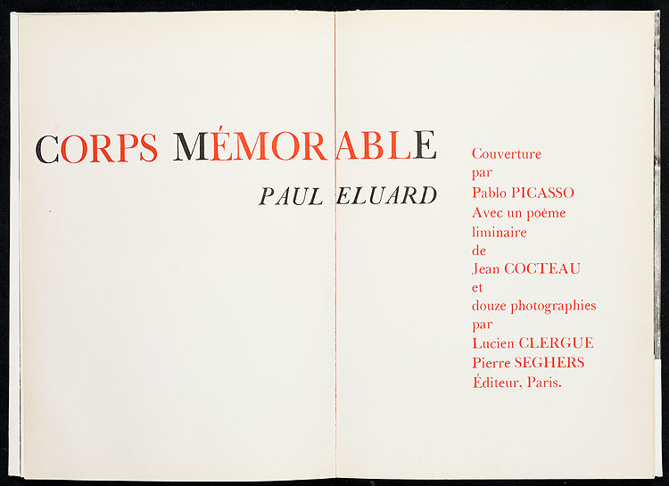 Corps Memorable: The first page of the first edition by Paul Eluard