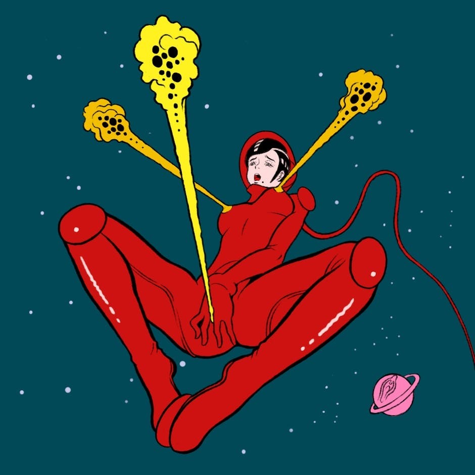 farting female astronaut in space by Pigo Lin