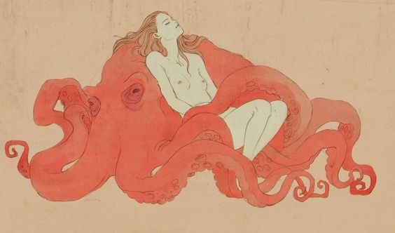 adolescent nude female lying on a red octopus (tentacle erotica) adolescent nude female lying on a red octopus (tentacle erotica)