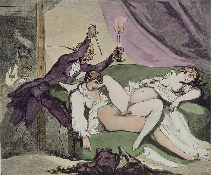thomas rowlandson: erotic drawing with angry old man with knife
