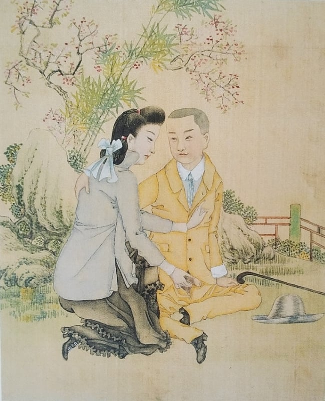 young Chinese intimate couple in 1920s fashion