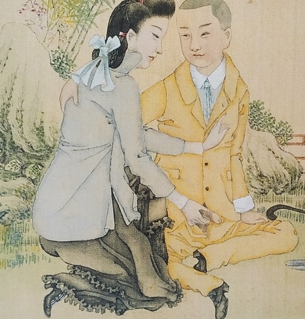 young Chinese intimate couple in 1920s fashion detail