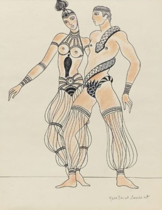 yves saint laurent collection Sketch for La Revue, 1970