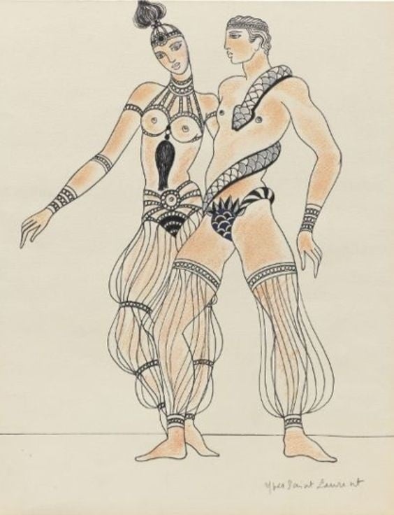 yves saint laurent collection Sketch for La Revue, 1970