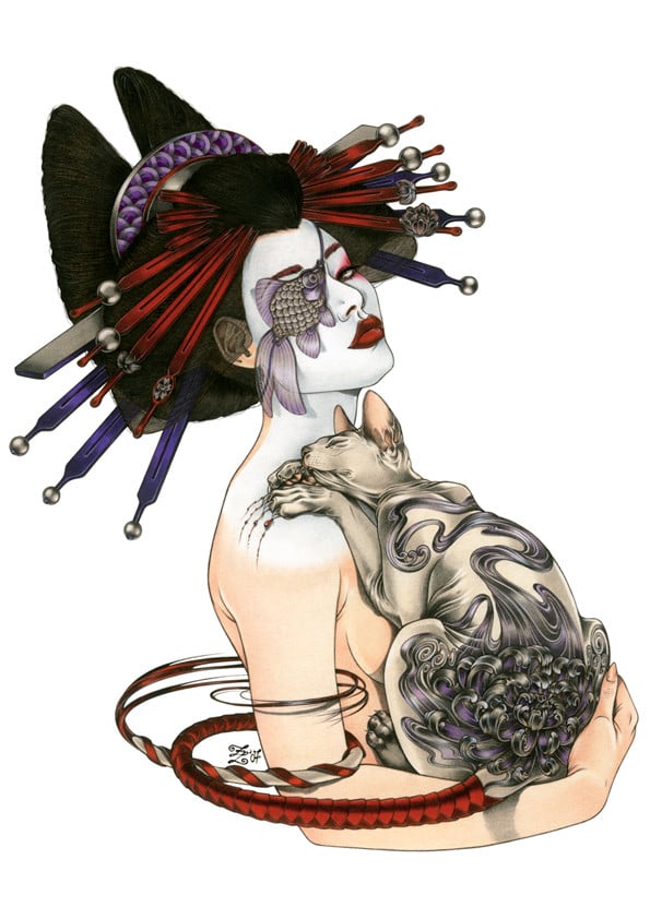 zoe lacchei: Geisha with Tattooed Cat