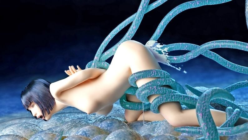 Girl being penetrated by blue tentacles from behind