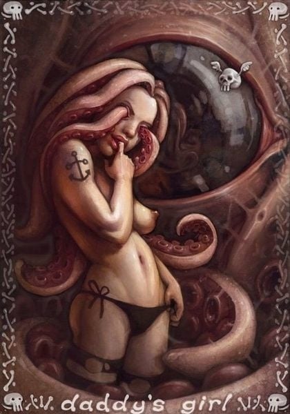 Cute girl with tentacles coming out of her eyes and hair