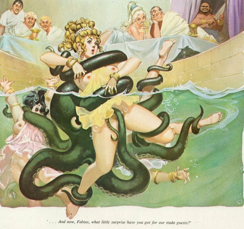 Illustration of an octopus teasing a greek female
