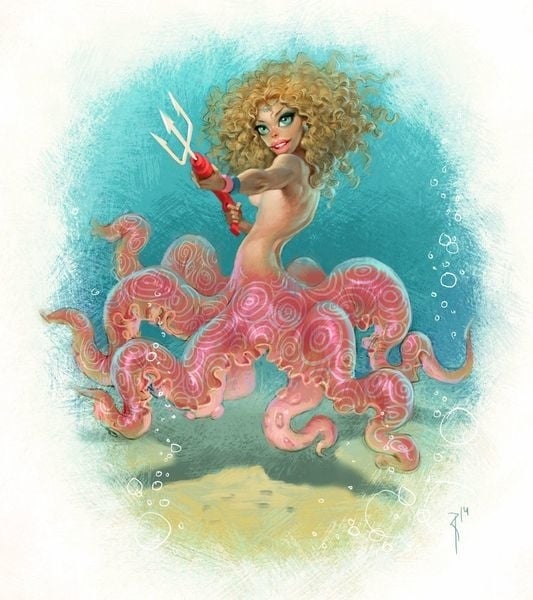 Octopus lady holding a spear