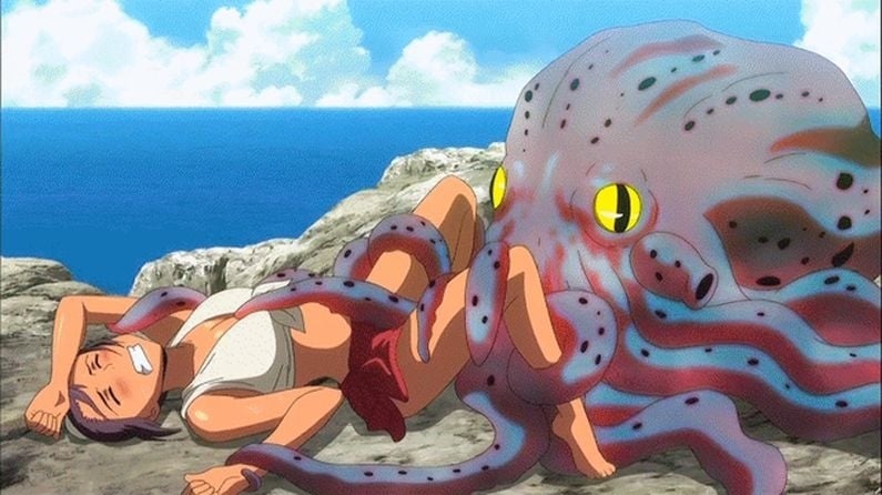 An octopus is deflowering a youg woman