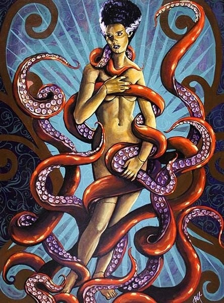 Afro american woman appears with tentacles