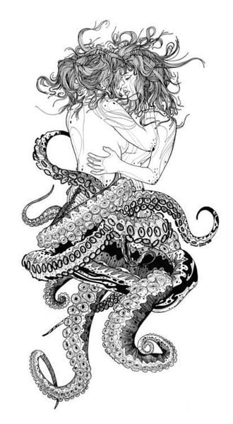 lesbian girls with octopus bodies kissing sensualy