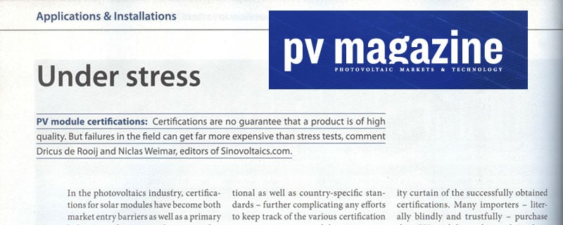Under Stress - Sinovoltaics.com authors publish article in PV Magazine