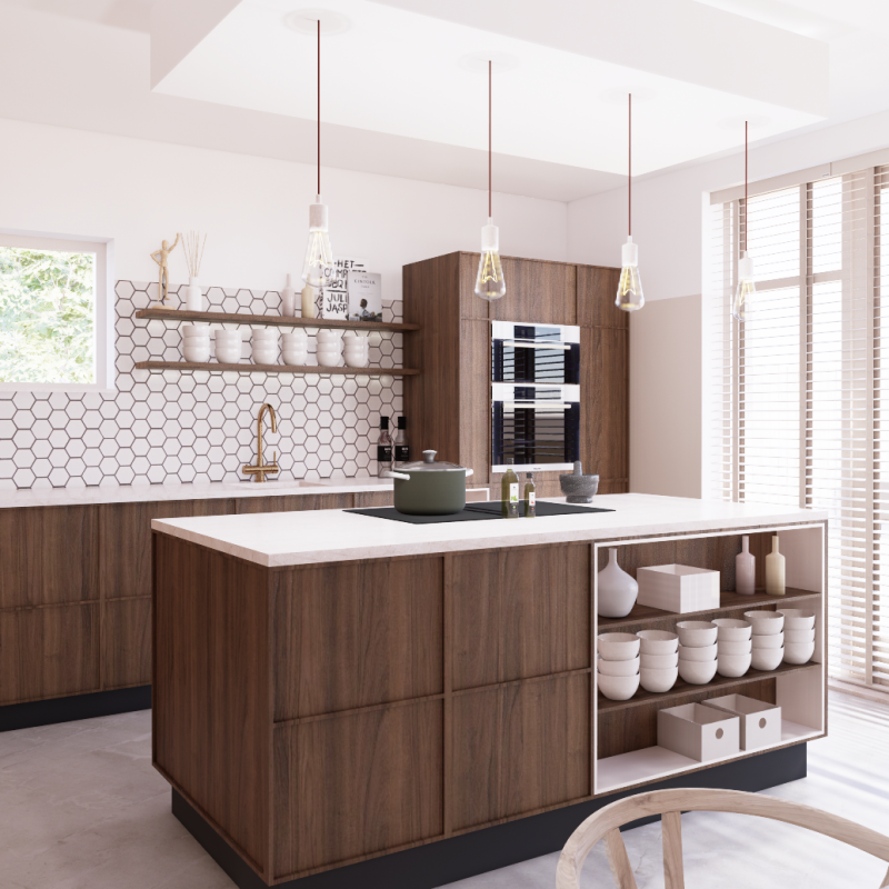 Enscape render van een moderne keuken