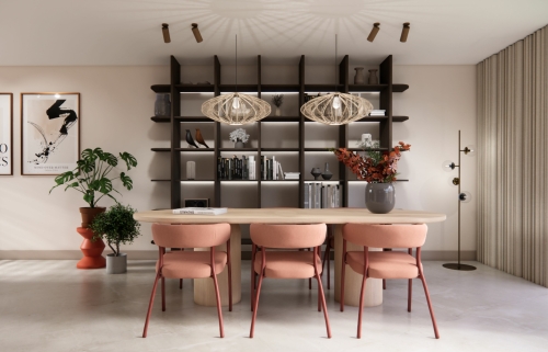 afbeelding van een eettafel getekend met SketchUp en gerenderd met Enscape