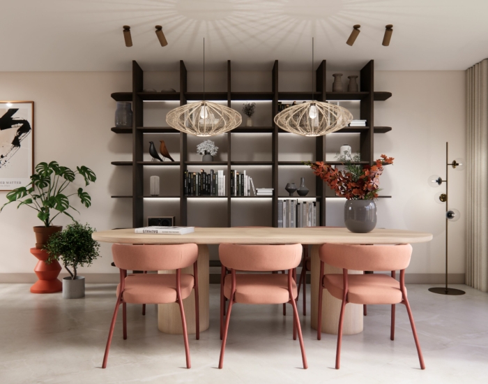 afbeelding van een eettafel getekend met SketchUp en gerenderd met Enscape