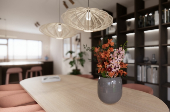 Ingezoomd op een vaas getekend met SketchUp en gerenderd met Enscape