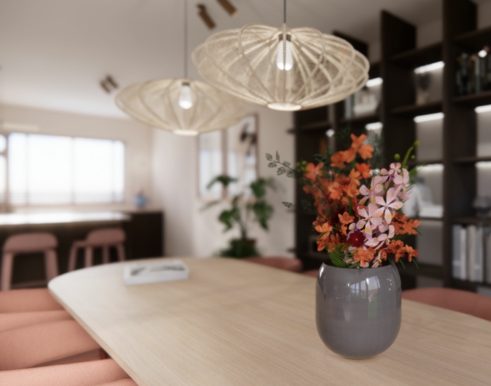 Ingezoomd op een vaas getekend met SketchUp en gerenderd met Enscape