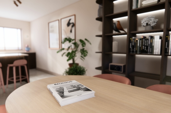 Ingezoomd op een boek - getekend met SketchUp en gerenderd met Enscape