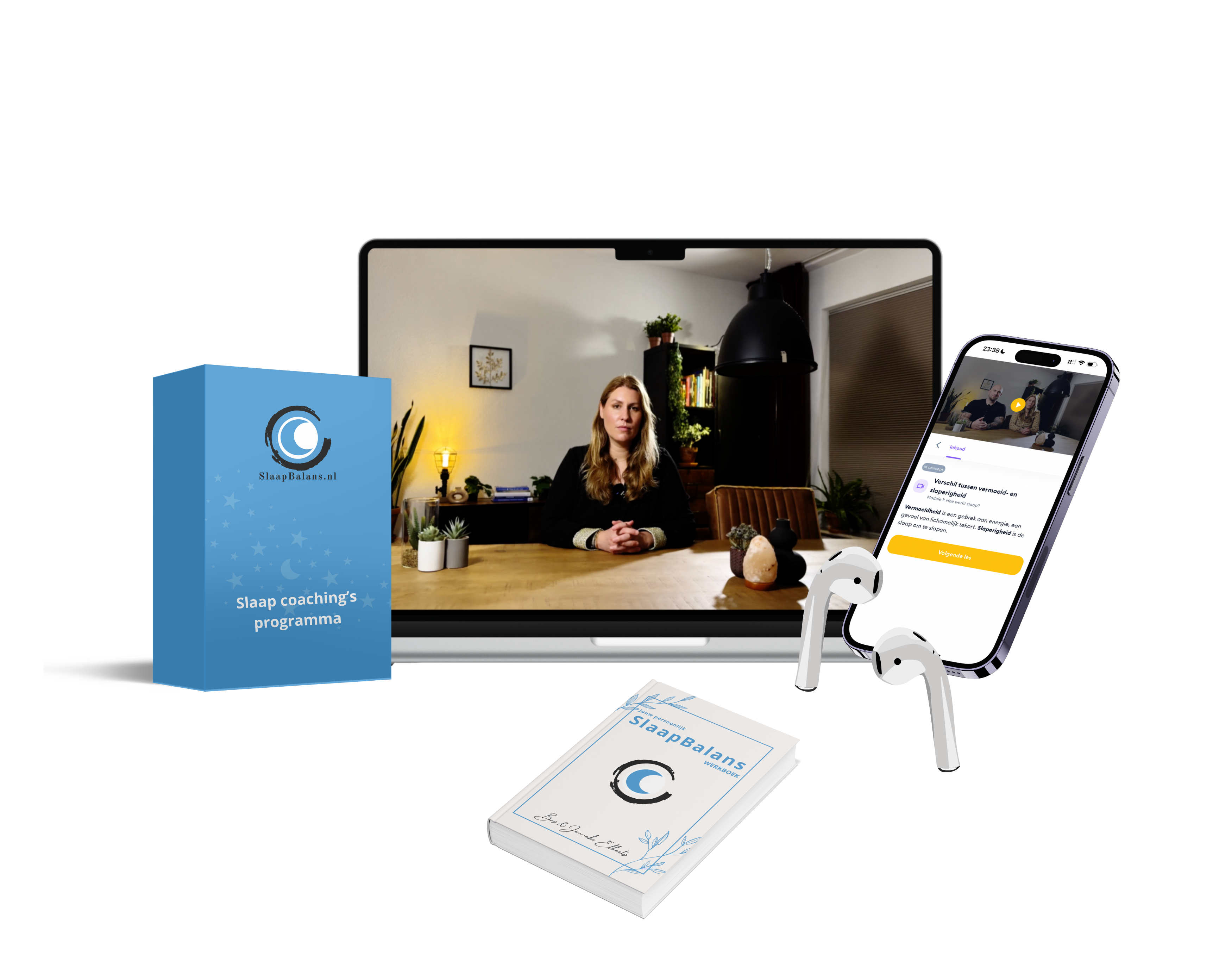 SlaapBalans-methode-slaap-coaching Mockup de slaapbalans-methode slaapcoaching online via laptopen telefoon inclusief werkboek