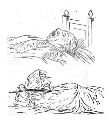 George Catlin tekeningen over met mond dicht slapen