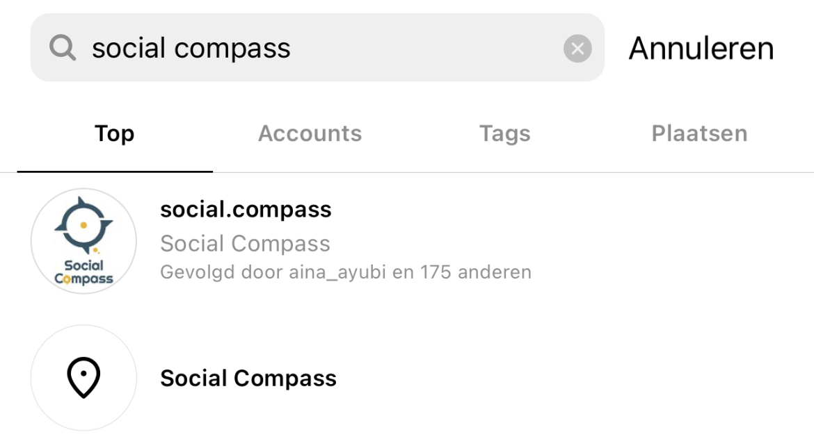 Zoeken op Instagram Social Compass