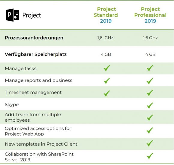 Microsoft Project 2019 standard vs professional
