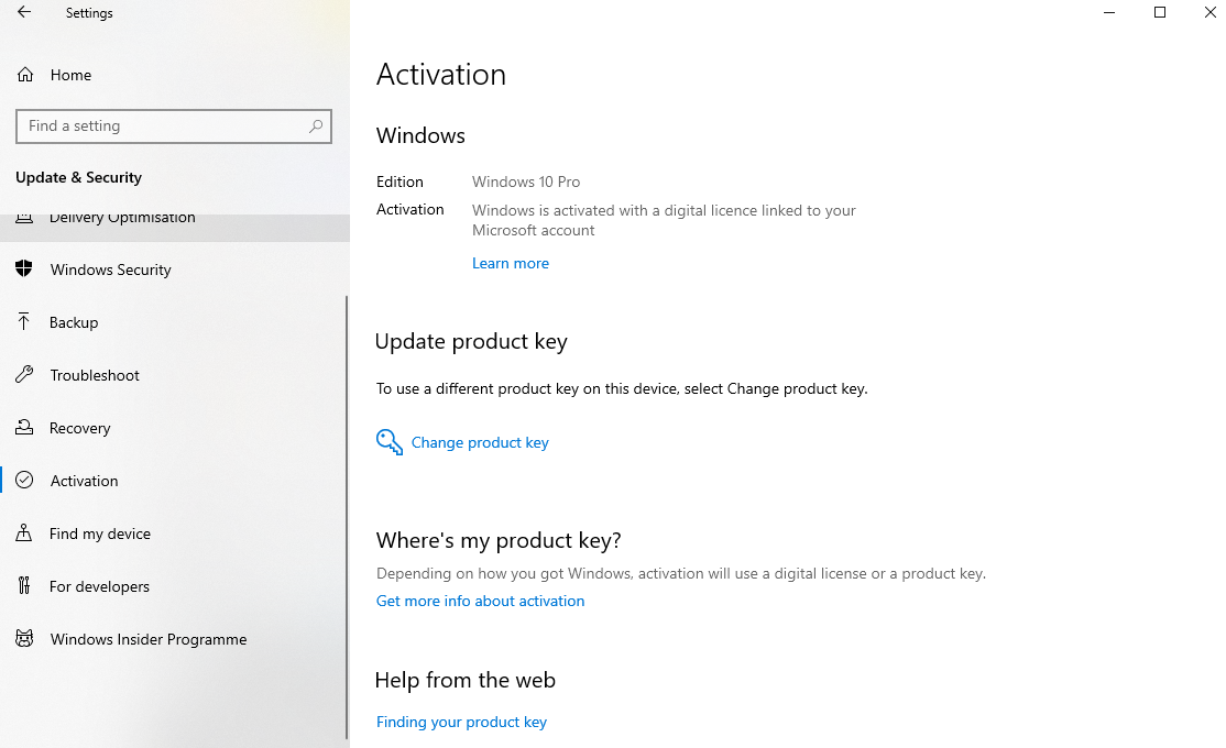 Windows 10 pro activation window