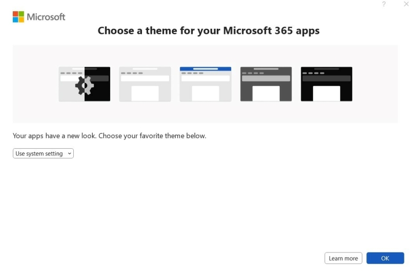 image of the theme choice for Office 2024