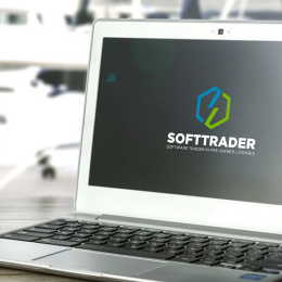 Softtrader logo on laptop