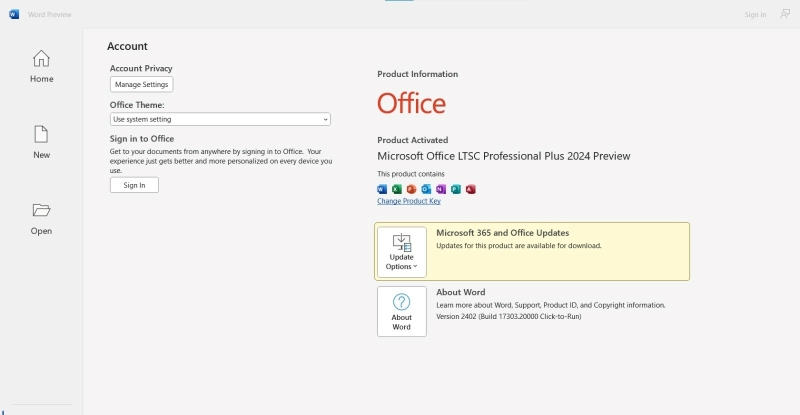 Obraz wersji zapoznawczej pakietu Office 2024